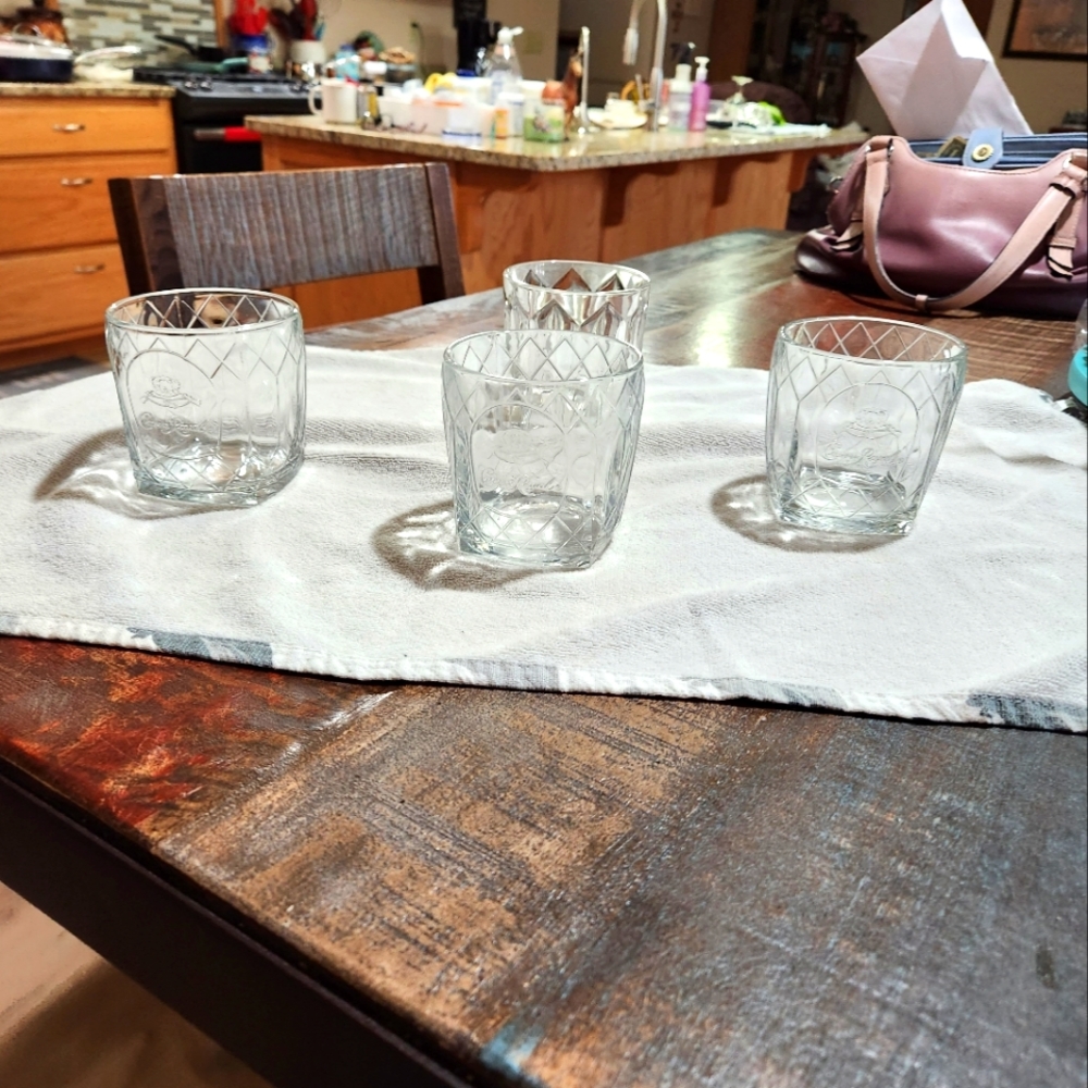 3 Crown Royal scotch glasses with a miss match